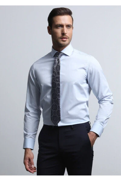 Açık Mavi Düz Regular Fit Dokuma Klasik Pamuk Karışımlı Gömlek - Ramsey