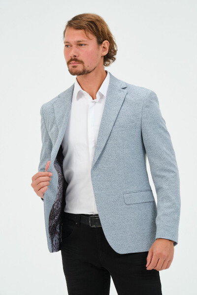 Açık Mavi Slim Fit Astarlı Erkek Blazer Ceket, Şık Ceket - 3