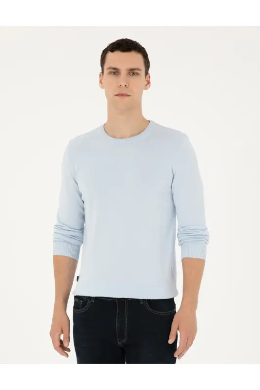 Açık Mavi Slim Fit Bisiklet Yaka Basic Triko Kazak 50296575-VR003-Açık Mavi - 1