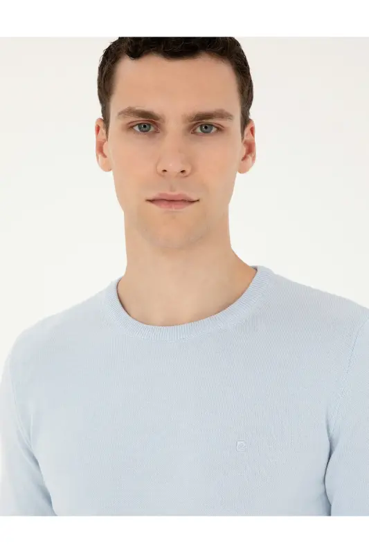 Açık Mavi Slim Fit Bisiklet Yaka Basic Triko Kazak 50296575-VR003-Açık Mavi - 2