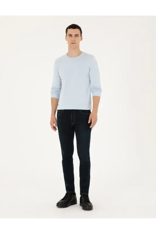 Açık Mavi Slim Fit Bisiklet Yaka Basic Triko Kazak 50296575-VR003-Açık Mavi - 4