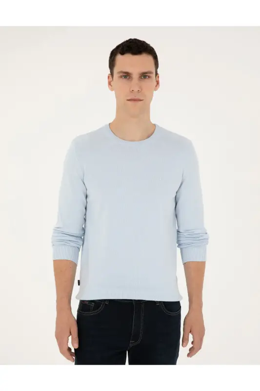 Açık Mavi Slim Fit Bisiklet Yaka Basic Triko Kazak 50296575-VR003 - Açık Mavi - 3