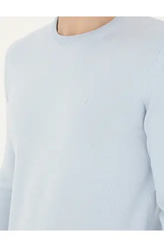 Açık Mavi Slim Fit Bisiklet Yaka Basic Triko Kazak 50296575-VR003 - Açık Mavi - 7