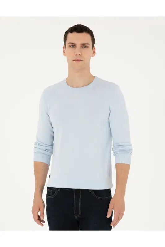 Açık Mavi Slim Fit Bisiklet Yaka Basic Triko Kazak 50296575-VR003 - Açık Mavi - Pierre Cardin