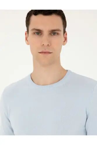 Açık Mavi Slim Fit Bisiklet Yaka Basic Triko Kazak 50296575-VR003 - Açık Mavi - Pierre Cardin (1)