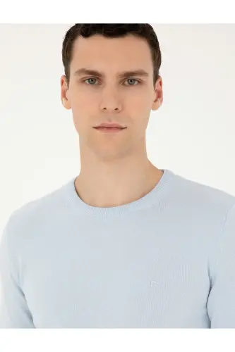 Açık Mavi Slim Fit Bisiklet Yaka Basic Triko Kazak 50296575-VR003-Açık Mavi - PIERRE CARDIN (1)