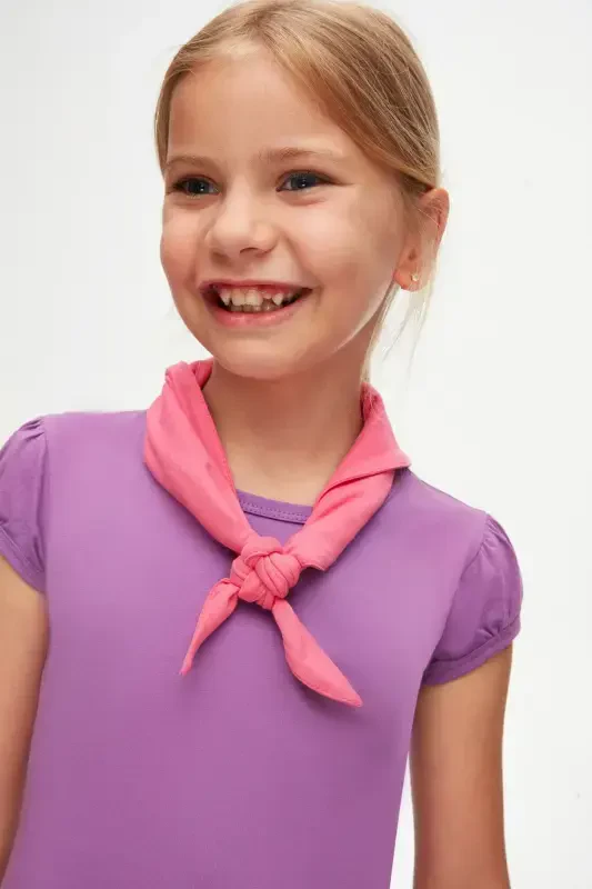 Açık Mor Basic Kız Çocuk Sıfır Yaka Karpuz Kol Tişört-VIOLET - 2