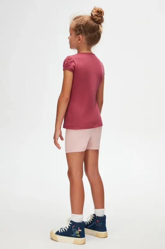 Açık Mürdüm Basic Kız Çocuk Sıfır Yaka Karpuz Kol Tişört - RED VIOLET - 5
