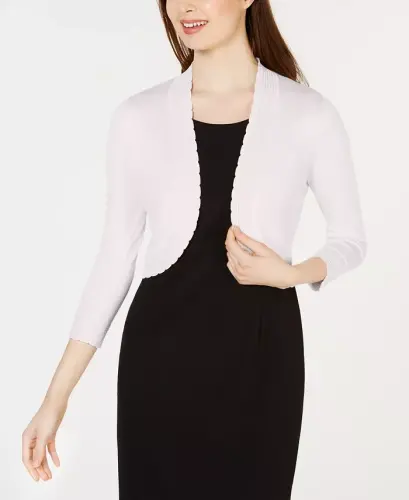 Open-front Cropped 3/4 Sleeve Cardigan - Natural 