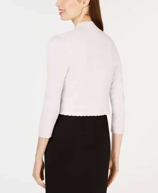 Open-front Cropped 3/4 Sleeve Cardigan - Natural - 2