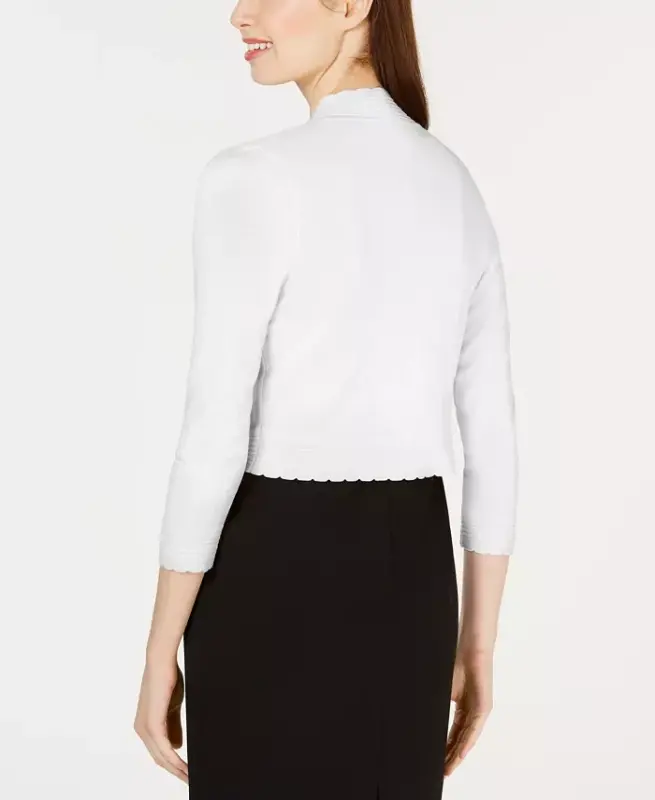 Open-front Cropped 3/4 Sleeve Cardigan - White - 2
