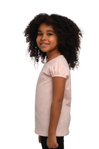 Açık Pudra Basic Kız Çocuk Sıfır Yaka Karpuz Kol Tişört-BRIGHT POWDER PINK - LOVETTI (1)