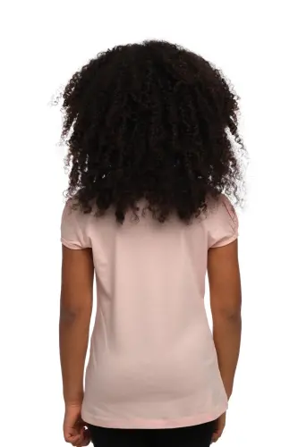 Açık Pudra Basic Kız Çocuk Sıfır Yaka Karpuz Kol Tişört-BRIGHT POWDER PINK - 3