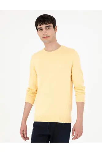 Açık Sarı Slim Fit Bisiklet Yaka Basic Triko Kazak 50296575-VR004-Açık Sarı 