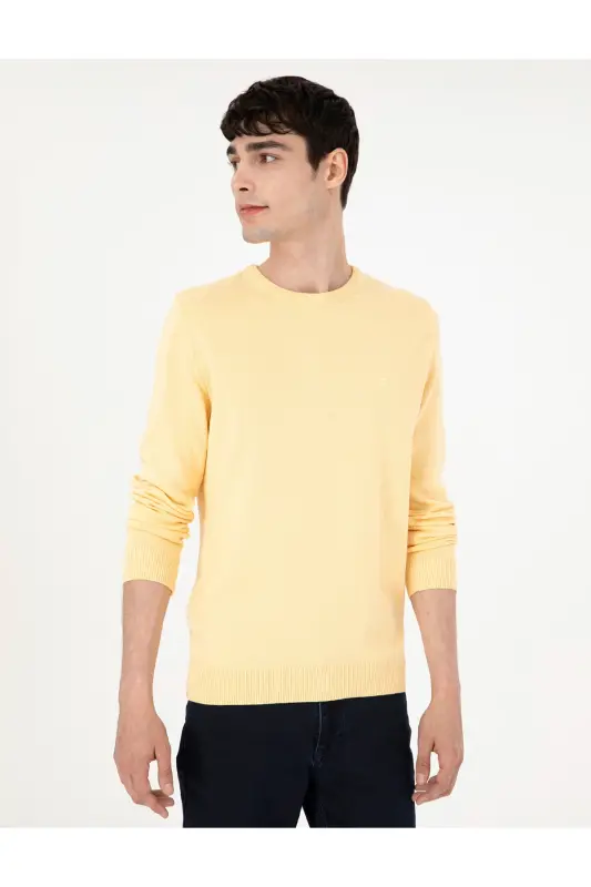 Açık Sarı Slim Fit Bisiklet Yaka Basic Triko Kazak 50296575-VR004 - Açık Sarı - 3