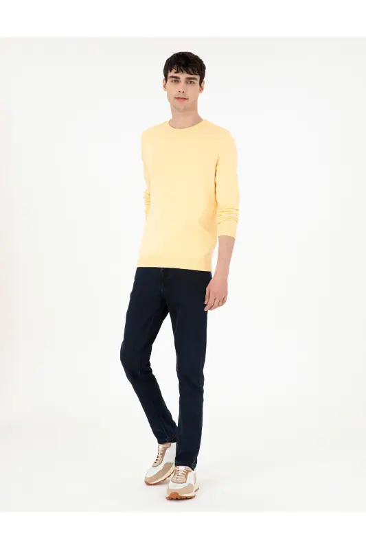 Açık Sarı Slim Fit Bisiklet Yaka Basic Triko Kazak 50296575-VR004 - Açık Sarı - 4