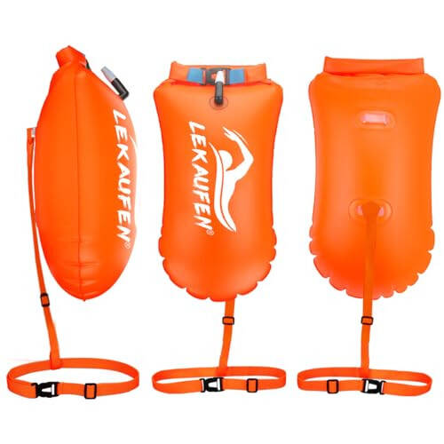 LeKaufen Swim Buoy for Open Water 2 Pack, 20L Swim Safety Float Waterproof Dry Bag for Swimmers Triathletes Kayakers Snorkelers, Swimming Pull Buoy for Safer Swim Training (Yellow & Orange) - 3