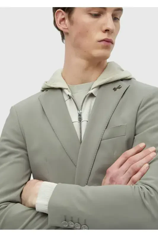 Açık Yeşil Düz Comfort Fit Örme Takım Elbise - 4