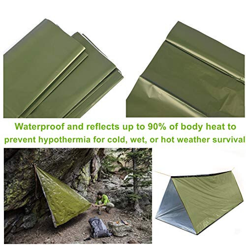 Emergency 2 Person Ultralight Survival Shelter, Tube Tent with Space Blanket for Camping, Hiking - 5