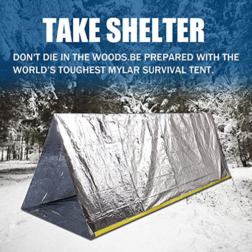 Emergency 2 Person Ultralight Survival Shelter, Tube Tent with Space Blanket for Camping, Hiking - 3