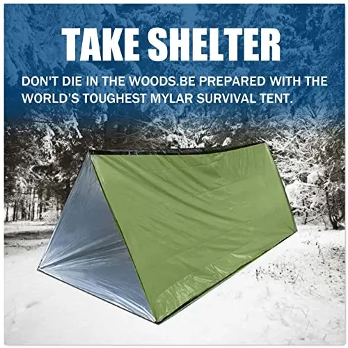 Emergency 2 Person Ultralight Survival Shelter, Tube Tent with Space Blanket for Camping, Hiking - 2