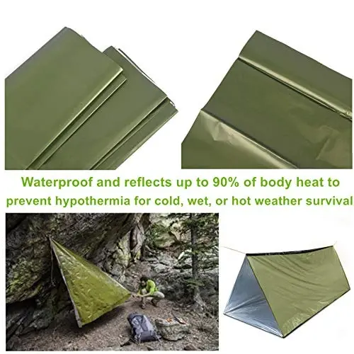 Emergency 2 Person Ultralight Survival Shelter, Tube Tent with Space Blanket for Camping, Hiking - 5