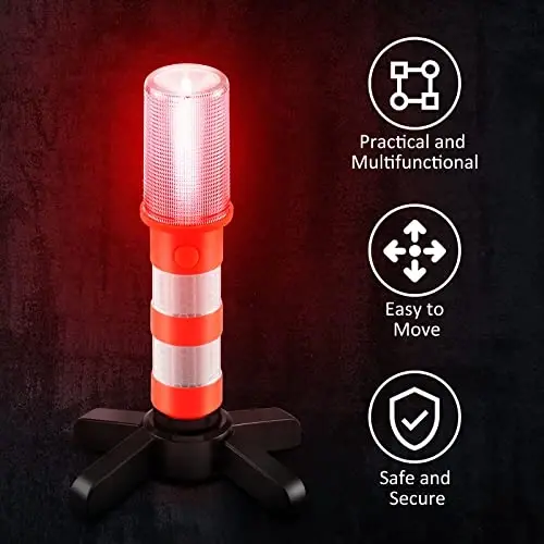 Emergency Roadside Flares Kit LED Safety Strobe Road Flares Warning Light Super Bright, Highway Beacon Alert Automotive Flare Lights with Detachable Magnetic Base, Solid Storage Case for Car, 2 Set - 4