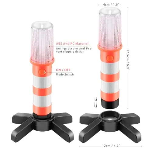 Emergency Roadside Flares Kit LED Safety Strobe Road Flares Warning Light Super Bright, Highway Beacon Alert Automotive Flare Lights with Detachable Magnetic Base, Solid Storage Case for Car, 2 Set - 6