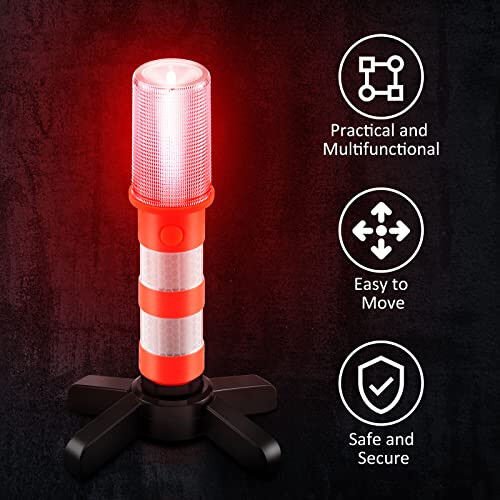 Emergency Roadside Flares Kit LED Safety Strobe Road Flares Warning Light Super Bright, Highway Beacon Alert Automotive Flare Lights with Detachable Magnetic Base, Solid Storage Case for Car, 2 Set - 3