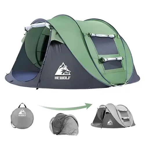 Hewolf 2/4 Person Pop Up Camping Tent,Instant Easy Setup,Waterproof,Automatic Family Tent for Camping,Hiking & Traveling - 1