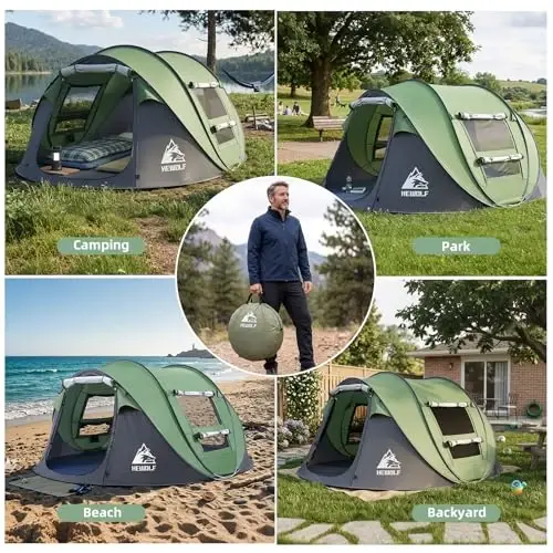 Hewolf 2/4 Person Pop Up Camping Tent,Instant Easy Setup,Waterproof,Automatic Family Tent for Camping,Hiking & Traveling - 6