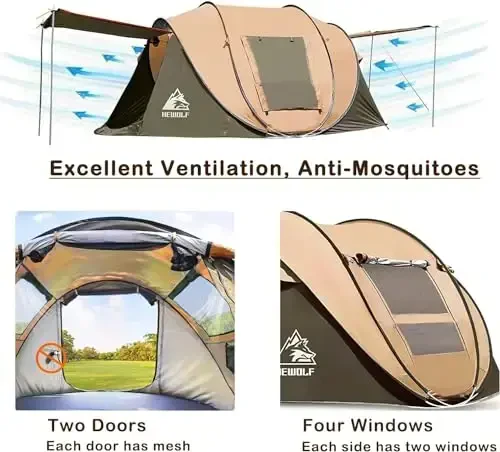 Pop Up Camping Tent 2/4 Person, Instant Family Tents, Easy Setup Automatic Tent for Camping Hiking & Traveling - 3