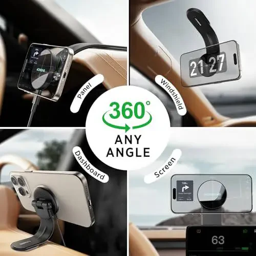 ACMEZING 15W for MagSafe Car Mount Charger, 360° Adjustable Aluminum Alloy Arm, Relocatable Car Phone Holder, Magnetic Wireless Fast Charging, Cell Phone Holder for Car & for iPhone etc, Black - 2