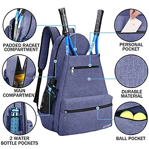 ACOSEN Tenis Çantası Tenis Sırt Çantası - Kadın ve Erkekler için Tenis Raketi, Pickleball Raketi, Badminton Raketi, Squash Raketi, Toplar ve Diğer Aksesuarları Taşımak için Büyük Tenis Çantaları - 8