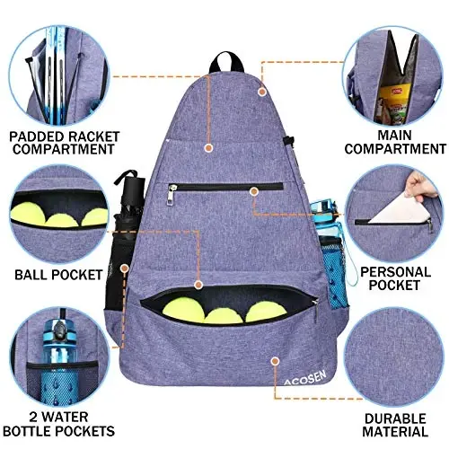 ACOSEN Tenis Çantası Tenis Sırt Çantası - Kadın ve Erkekler için Tenis Raketi, Pickleball Raketi, Badminton Raketi, Squash Raketi, Toplar ve Diğer Aksesuarları Taşımak için Geniş Tenis Çantaları - 10