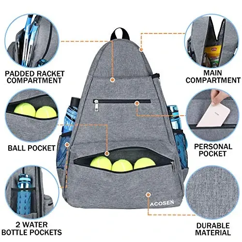ACOSEN Tenis Çantası Tenis Sırt Çantası - Kadın ve Erkekler için Tenis Raketi, Pickleball Raketi, Badminton Raketi, Squash Raketi, Toplar ve Diğer Aksesuarları Tutmak için Büyük Tenis Çantaları - 10