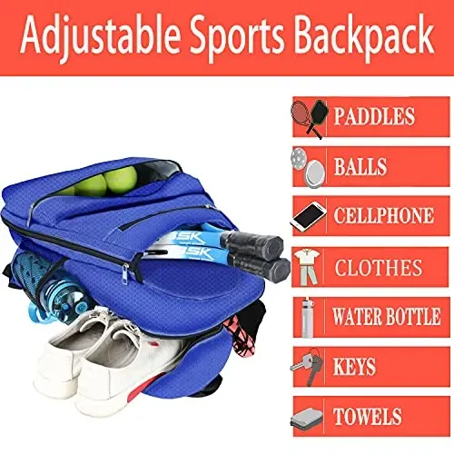 ACOSEN Tennis Bag Tennis Backpack - Large Tennis Bags for Women and Men to Hold Tennis Racket,Pickleball Paddles, Badminton Racquet, Squash Racquet,Balls and Other Accessories - 5