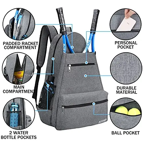 ACOSEN Tennis Bag Tennis Backpack - Large Tennis Bags for Women and Men to Hold Tennis Racket,Pickleball Paddles, Badminton Racquet, Squash Racquet,Balls and Other Accessories - 2