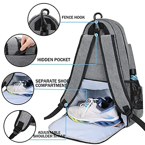 ACOSEN Tennis Bag Tennis Backpack - Large Tennis Bags for Women and Men to Hold Tennis Racket,Pickleball Paddles, Badminton Racquet, Squash Racquet,Balls and Other Accessories - 3