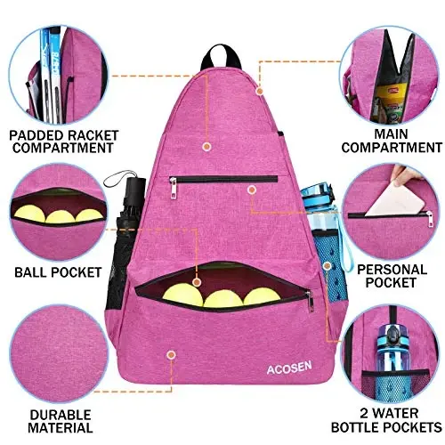 ACOSEN Tenis Çantası Tenis Sırt Çantası - Kadınlar ve Erkekler için Tenis Raketi, Pickleball Raketi, Badminton Raketi, Squash Raketi, Toplar ve Diğer Aksesuarları Tutmak için Geniş Tenis Çantaları - 10