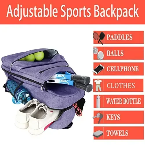 ACOSEN Tennis Bag Tennis Backpack - Ayollar va erkaklar uchun tennis raketkasi, Pickleball eshkak eshish, Badminton raketkasi, Skvosh raketkasi, to'plar va boshqa aksessuarlarni ushlab turish uchun katta tennis sumkalari - 5