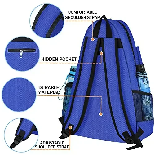 ACOSEN Tennis Bag Tennis Backpack - Ayollar va erkaklar uchun tennis raketkasi, Pickleball eshkaklari, Badminton raketkasi, Skvoş raketkasi, to'plar va boshqa aksessuarlarni ushlab turish uchun katta tennis sumkalari - 3
