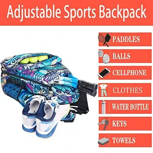 ACOSEN Tennis Bag Tennis Backpack - Ayollar va erkaklar uchun tennis raketkasi, Pickleball eshkaklari, Badminton raketkasi, Skvoş raketkasi, to'plar va boshqa aksessuarlarni ushlab turish uchun katta tennis sumkalari - 5