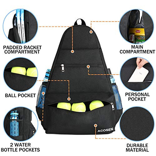 ACOSEN Tennis Bag Tennis Backpack - Large Tennis Bags for Women and Men to Hold Tennis Racket,Pickleball Paddles, Badminton Racquet, Squash Racquet,Balls and Other Accessories - 4