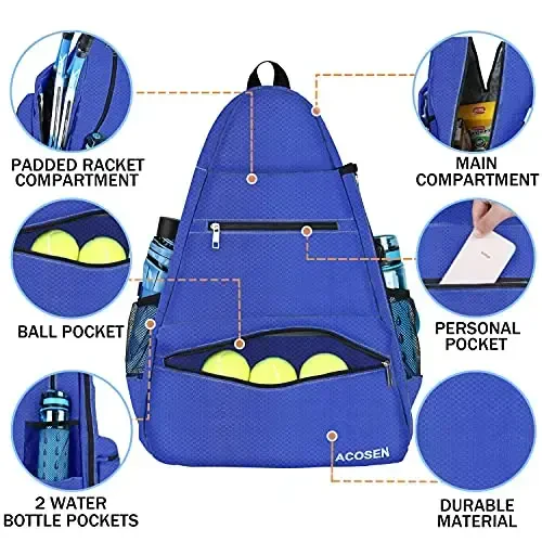 ACOSEN Tennis Bag Tennis Backpack - Large Tennis Bags for Women and Men to Hold Tennis Racket,Pickleball Paddles, Badminton Racquet, Squash Racquet,Balls and Other Accessories - 4
