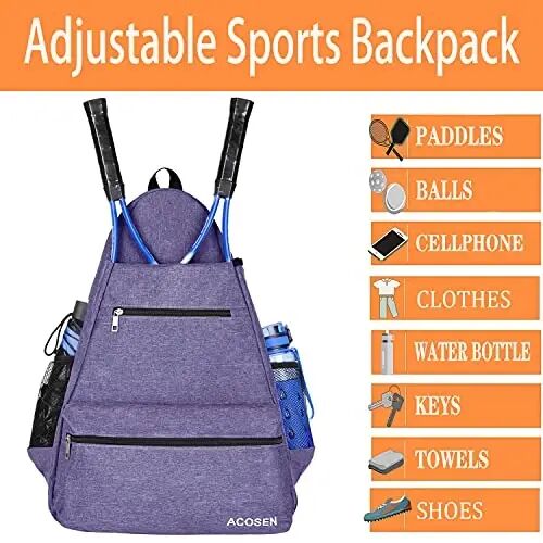 ACOSEN Tennis Bag Tennis Backpack - Large Tennis Bags for Women and Men to Hold Tennis Racket,Pickleball Paddles, Badminton Racquet, Squash Racquet,Balls and Other Accessories - 4