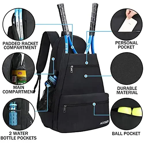 ACOSEN Tennis Bag Tennis Backpack - Large Tennis Bags for Women and Men to Hold Tennis Racket,Pickleball Paddles, Badminton Racquet, Squash Racquet,Balls and Other Accessories - 2
