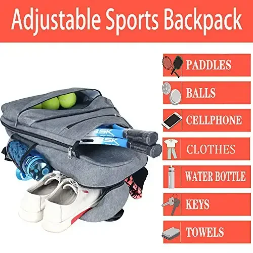 ACOSEN Tennis Bag Tennis Ryukzagi - Ayollar va erkaklar uchun tennis raketkasi, pickleball eshkak eshish, badminton raketkasi, skvosh raketkasi, to'plar va boshqa aksessuarlarni ushlab turish uchun katta tennis sumkalari - 5