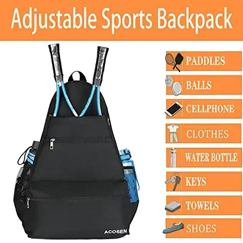 ACOSEN Tennis Bag Tennis Ryukzagi - Ayollar va erkaklar uchun tennis raketkasi, pikbol eshkaklari, badminton raketkasi, skvosh raketkasi, to'plar va boshqa aksessuarlarni ushlab turish uchun katta tennis sumkalari - 3