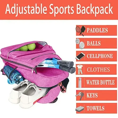 ACOSEN Tennis Bag Tennis Ryukzaki - Erkaklar va ayollar uchun tennis raketkasi, Picklebol eshkak eshishi, Badminton raketkasi, Skvosh raketkasi, to'plar va boshqa aksessuarlarni ushlab turish uchun katta tennis sumkalari - 5